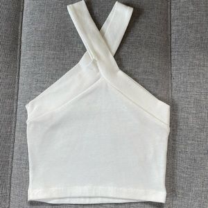 White cross neck crop top